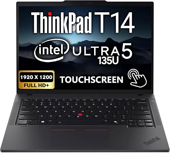 Lenovo ThinkPad T14 Gen 5 Touchscreen 14" FHD+ IPS, Intel Ultra 5 135U, 16GB DDR5 RAM, 512GB SSD, 5MP Webcam, Backlit Keyboard, Wi-Fi 6E + BT, Thunderbolt 4, AI Business Laptop, Win 11 Pro - Black