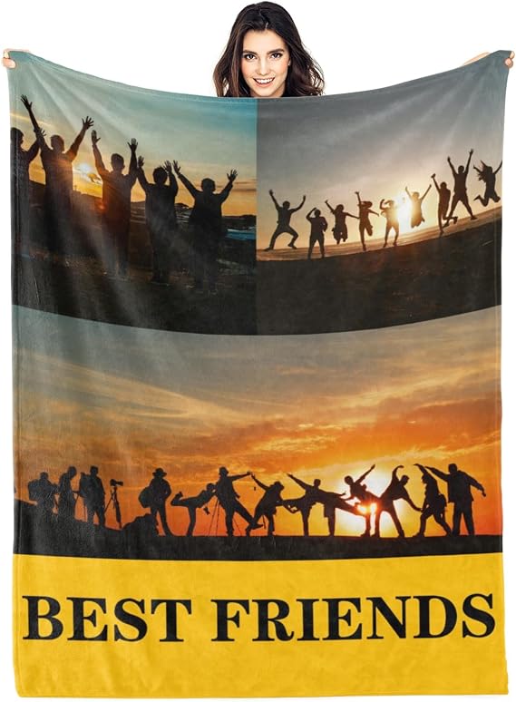 Custom Family Blanket with Photos Customized Throw Blankets for Father Mother Pets Family Friends Christmas Mother's Father's Day Birthday Personalized Memorial Gift(3 Photos)