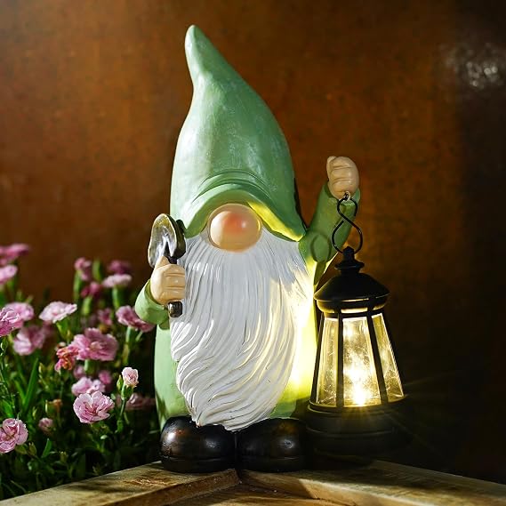 Goodeco Solar Garden Gnome with Lantern for Outdoor Garden Decoration 25 cm