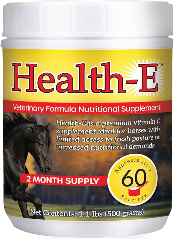Vitamin E Supplement for Horses, High-Potency dl-Alpha Tocopherol Powder, Supports Immune Muscle Skin and Nerve Wellness, Low Sugar Starch and Fructans (60 Servings)