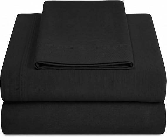 Twin XL Cotton Knit Jersey Sheet Set, 15" Deep Pocket, Black, 3PC