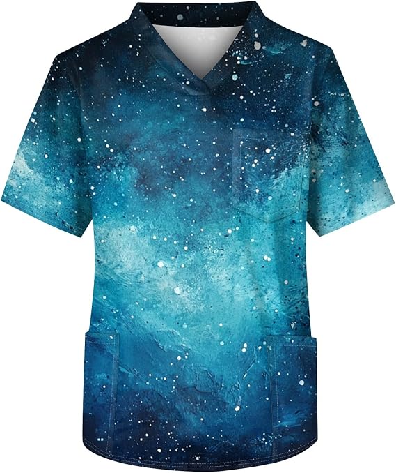 Scrubs for Men Animal Print Tops for Women V Neck Cartoon Pattern Short Sleeve Nursing Tops with Pockets
