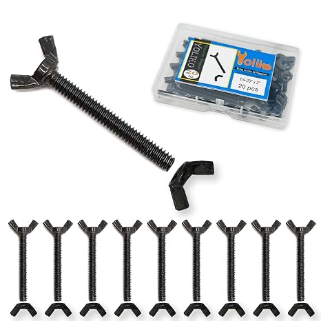 20 Pcs Black Zinc Coated 1/4"-20 x2 Wing Screw Bolts and Wing Nuts Kit Hand Twist Tighten Wing Head Butterfly Screws and Nut Fasteners Assorted Kit