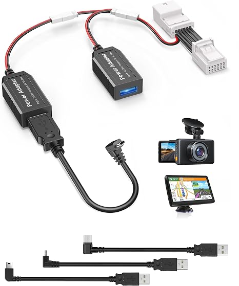 Dash Cam Power Adapter,(12P Type A)Fit Select Honda Ridgeline/CRV,Toyota Highlander/Tacoma/Tundra/Sienna,Subaru,Connect Auto-Dimming Rearview Mirror,Power Adapter Charge Cable for GPS Dashcam Camera