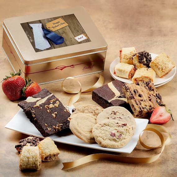 Dulcet Gift Basket Gourmet Signature Variety of Pastries in an Elegant Assembled Tin Box, Unique Fathers Gift Idea Tin for Dad, Men, Grandpa and Husband