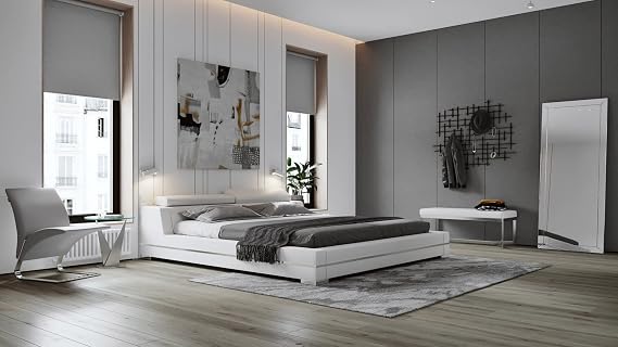 ZURI Hera White Leather Platform Bed - California King