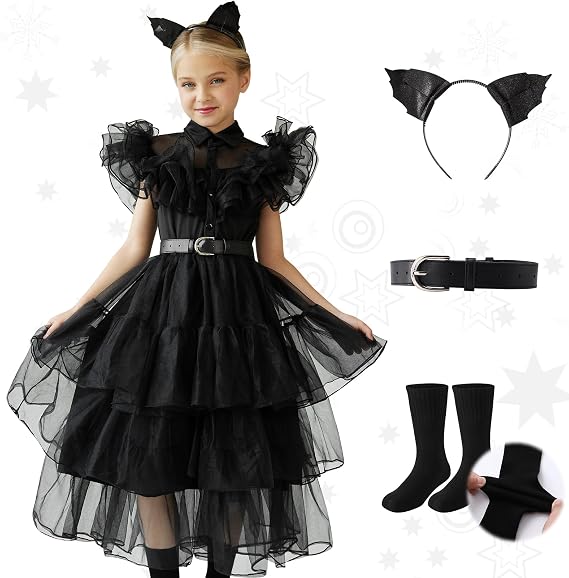 Halloween Costumes for Girls Black Girls Dress Halloween Cosplay Party Dress 4-12Y