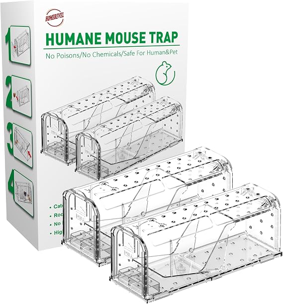 2 Pack Humane Mouse Traps for Indoor and Outdoor- Live Catch and Release, Reusable, Environment Friendly and Highly Sensitive Rodent Catcher, No Touch Release Mice Traps