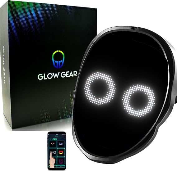 Face Transforming LED Mask - App Controlled With 115 Pre-Installed Patterns and Static Faces, Programmable and Customizable for Halloween, Festivals and Raves