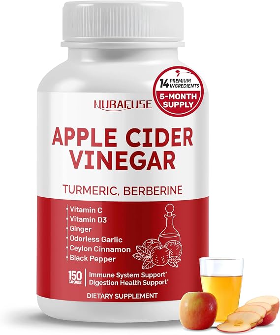 Apple Cider Vinegar 14-in-1 Supplement with Turmeric Ginger Garlic Cinnamon Fenugreek Blueberry Milk Thistle Banaba