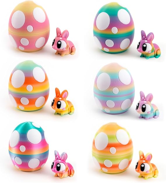 6PCS 3D Printed Easter Rabbits with Eggs for Kids