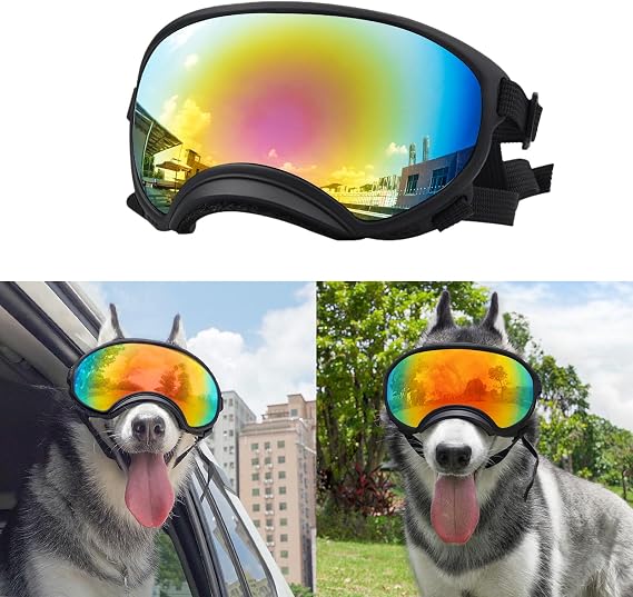 Large Dog Sunglasses, Dog Goggles Large Breed and Medium, UV Protection, Windproof, Dustproof and Snowproof. Shatterproof Lens, Adjustable Strap | Windproof, Dustproof, Shatterproof Lens, Adjustable Strap, Snowproof