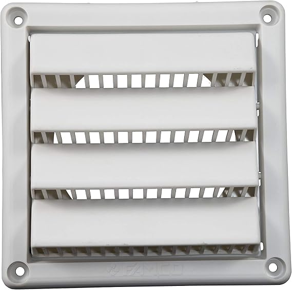 Plastic Wall Vent with Fixed Louvers 4 Inch Pipe White