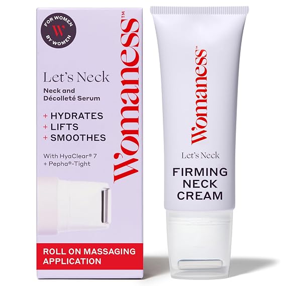 Womaness Lets Neck Serum for Neck Tightening and Lifting - Firming and Tightening Neck Cream with Cooling Roller Applicator - Hydrating Neck Serum to Smooth Wrinkles and Sagging Skin for Women - 50ml