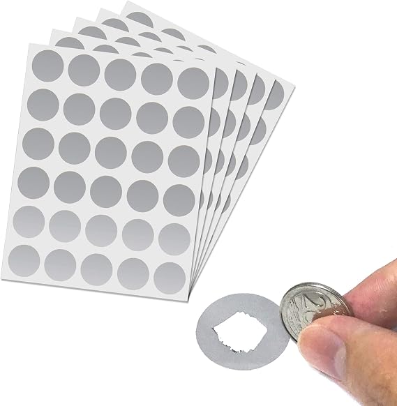 150 Pack, 1" Scratch Off Stickers Labels, Round Circle - Silver