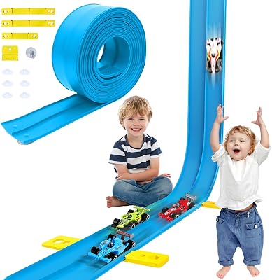 Ancaixin Flexible Race Track 17Ft Toys for Kids, Car Track with 4 Small Racecars Compatible with Hot Wheels and Diecast 164th Cars, Rolls Up Portable Racetrack, Birthday Gifts for Boys Girls Ages 3