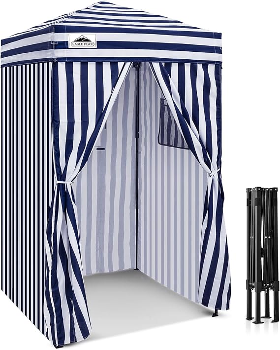 EAGLE PEAK Flex Ultra Compact 1,2x1,2 m Pop-up Canopy, Sun Shelter, Changing Room, Portable Privacy Canopy Cabana for Pool, Fashion Photoshoots, or Camping, Blue/White