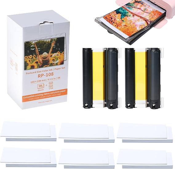 Compatible with Canon Selphy RP-108 Photo Paper & Ink Set for CP 1300 1500
