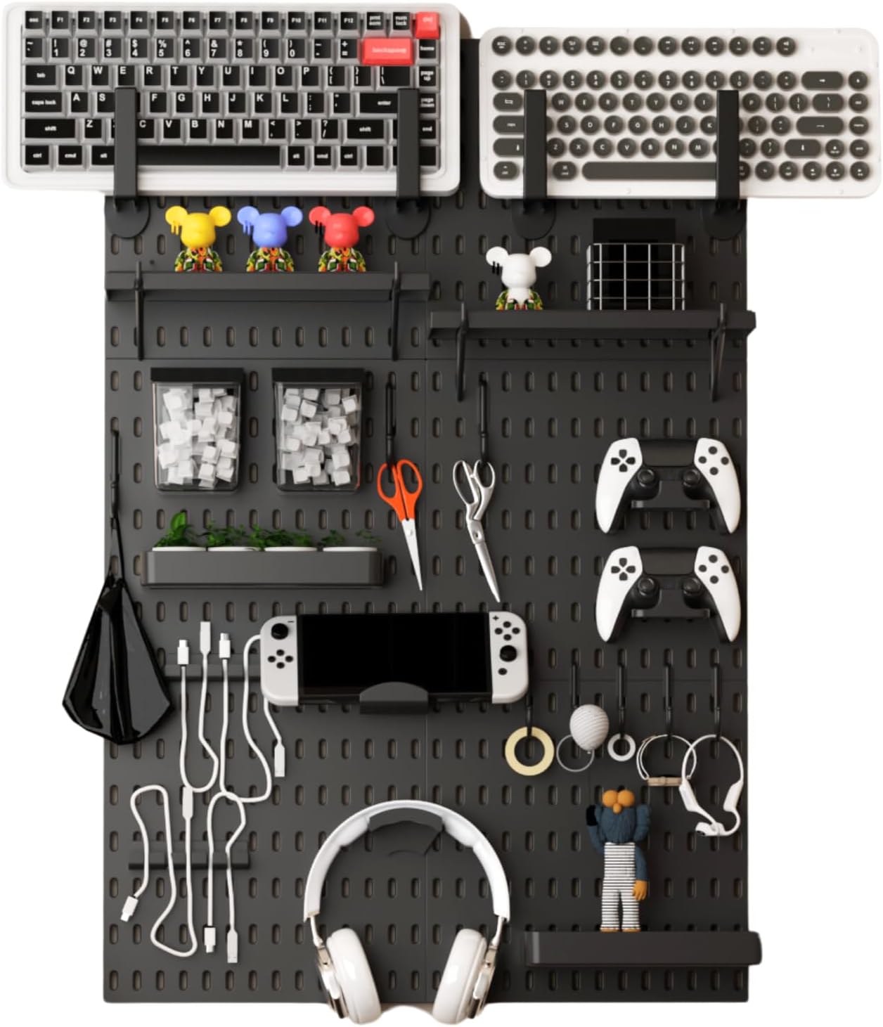 Keepo Pegboard Combination Kit, Pegboards and Accessories Modular Hanging for Gaming Setup, Gaming Station Peg Board, Gaming Organizer, Wall Game Controller Holder, Headset Stand Black, 33″×22″