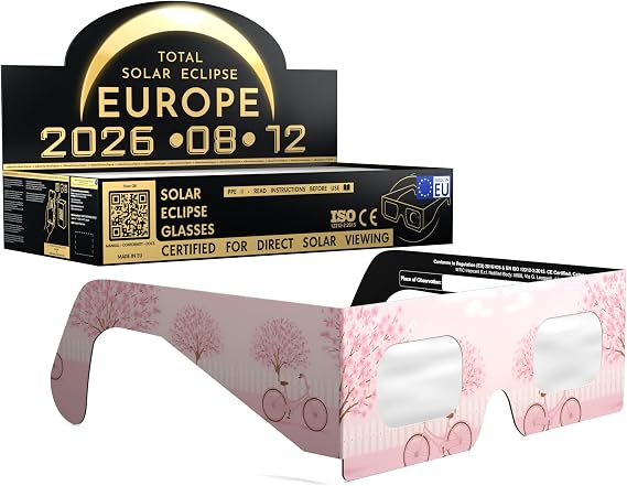 Solar Eclipse Glasses ISO 12312-2 & CE Certified – Safe Solar Viewing for Direct Sun & August 2026 Eclipse | Paper Cardboard Frame, Made in EU | For Kids & Adults