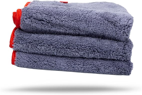 Maxshine 16x24 Universal 3-Pack Gray Microfiber Towel - 600GSM Red Silk Border, Scratch-Free Towels for Fast Car Washing & Drying - Ideal for Car Detailing