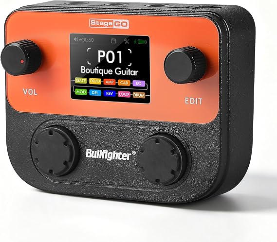 Bullfighter Multi Effects Guitar Pedal Pocket,125 Effects,99 Presets,10 Effect Modules,90s Looper,100 Drum Patterns, 20 IR/NAM Slots,USB Audio/OTG,Rechargeable for Electric Guitar and Bass