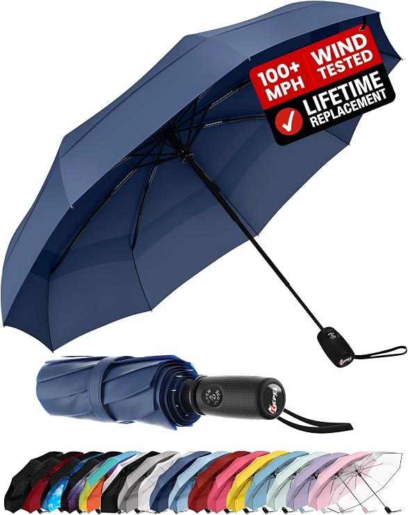 Repel Windproof Travel Umbrella - Compact & Withstands Winds up to 100MPH, Strongest Premium Auto Folding Umbrella for Rain and Sun - Durable, Light & Portable for Women & Men, Fits Backpack & Cars
