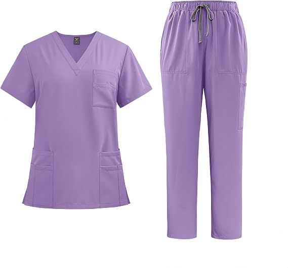 Aylashine Unisex Scrubs Medical Uniform, V-Neck with multiple pockets, for doctors, nurses, beauty salons