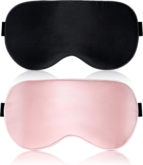 2 Pack Silk Sleep Mask - Soft Breathable Organic Natural Mulberry Silk Fabric Blackout Eye Mask for Sleeping with Adjustable Straps No Pressure Eye Mask for Travel Essentials Gifts