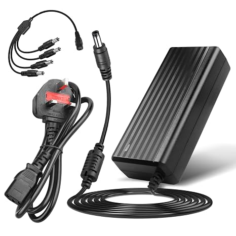 Power Supply 12V 5A Adapter,LeTaoXing AC 100-240V to DC12 Volt 60W Converter Driver Transformer with 4-Way 4 Way Splitter Cable 4CH for LED Strip Lights Security CCTV Camera