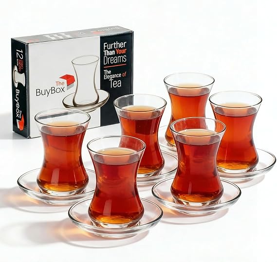 Turkish Tea Glasses And Saucers Set (12 Pieces), Arabic Persian Tea Cups (4oz/120ml)