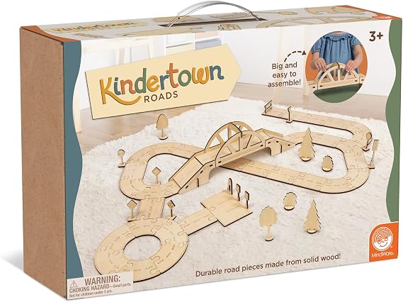 MindWare Kindertown Roads Wooden Montessori Building Set - Building Set for Toddlers