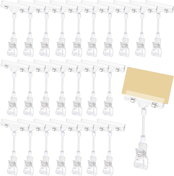 50 Pack Double Sided Sign Clips for Display, Plastic Price Sign Holder Clip, Clear Retail Display Clip for Basket, Card