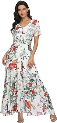 VintageClothing Womens Floral Maxi Dresses Boho Button Up Split Summer Casual Long Dress Beach Party Dress