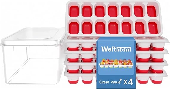 Ice Cube Trays for Freezer with Lids and Storage Bin, 4 Pack