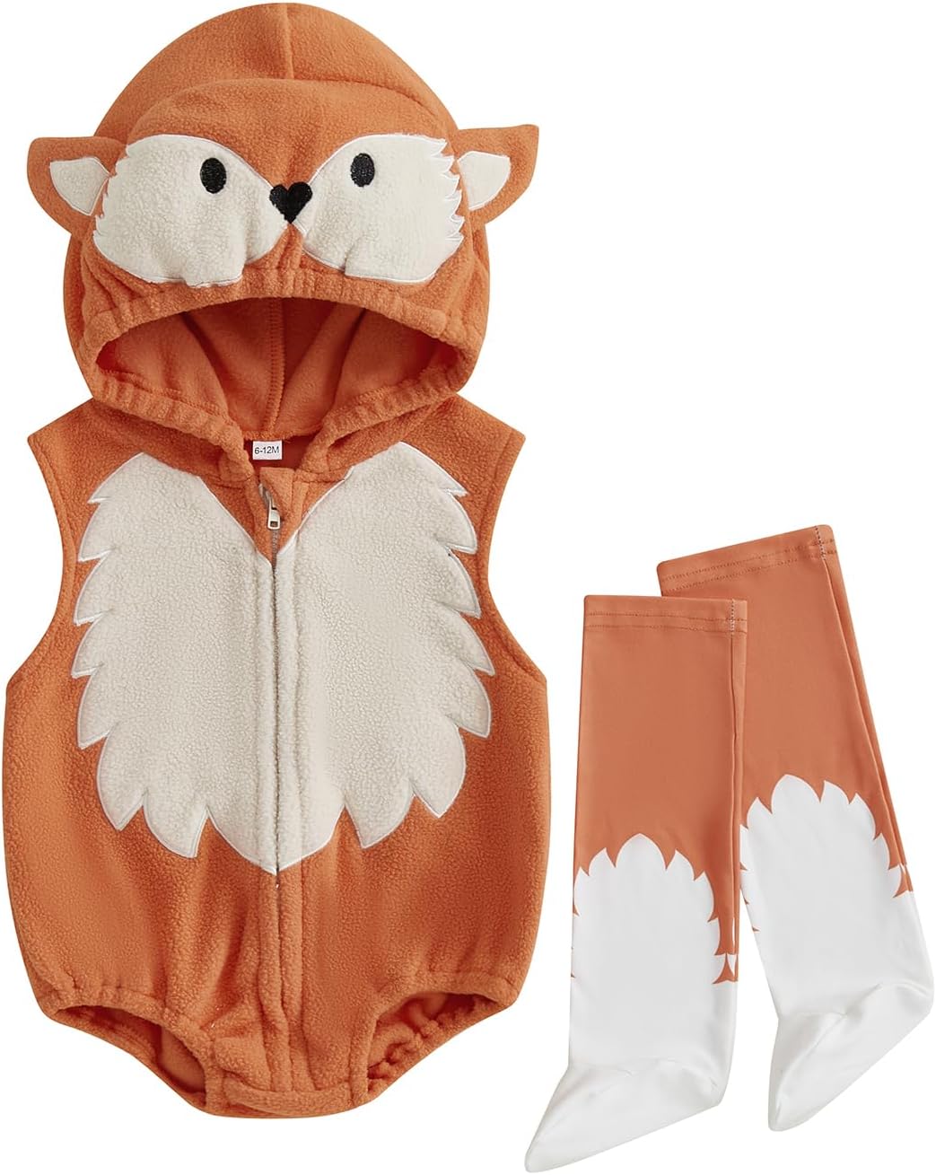 Baby Halloween Outfit Cute Sleeveless Fleece Cartoon Hooded Romper and Long Socks Set Newborn Outfit