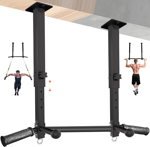 Adjustable Ceiling Mount Pull Up Bar with Ball Grips
