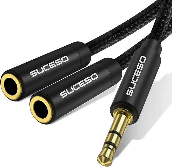 3.5mm Headphone Splitter 3.5mm Male to 2 Dual 3.5mm Female Earphone Jack Adapter Headset Splitter Stereo Audio Y Splitter Compatible with iPhone Samsung PS4 Switch Tablets PC Laptop MP3-1M