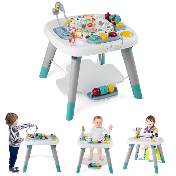 HONEY JOY Baby Bouncer Activity Center, 6-in-1 Infant Jumper & Standing Play Table w/ 360 Rotary Seat, 5 Toys, 3 Adjustable Heights, Music & Sounds, Activity Center for Babies(Blue)