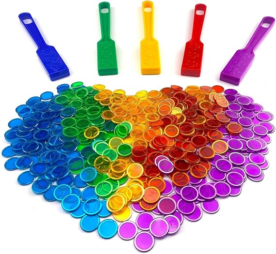 Magnetic Wand and Bingo Chips Set (5 Packs) - STEM Science Kit with Multicolored Transparent Discs for Kids Learning, Family Game Night & School Activities