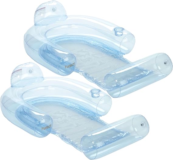 FUNBOY Clear Inflatable Mesh Pool Float 2-in-1 Pool Chair Float & Mesh Water Hammock 53" Pool Hammock Float for Adults Swimming Pool Accessories & Tanning Pool Lounger Float for Pool Party & Summer