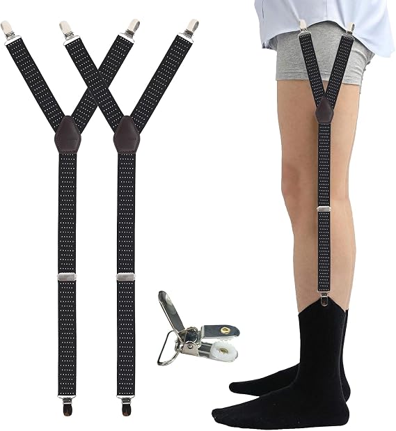 Mens Shirt Stays Adjustable Elastic with Non-Slip Clips