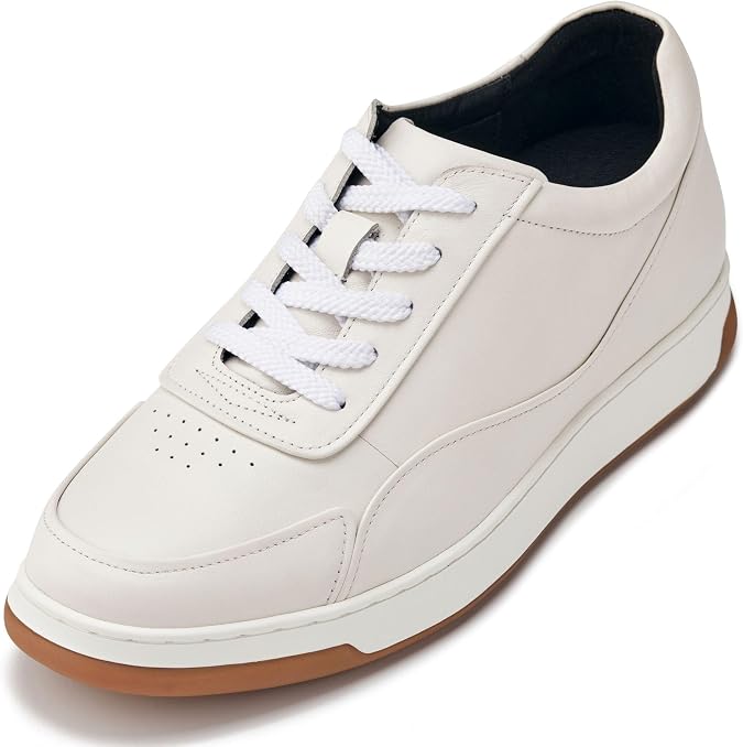 CALTO Men's Invisible Height Increasing Elevator Shoes - Premium Leather Lace-up Fashion Sneakers - 2.6 Inches Taller
