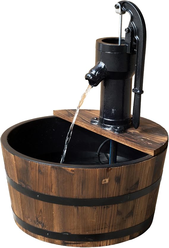 Outsunny Wooden Barrel Water Fountain Outdoor Garden Decorative Water Feature w/Electric Pump