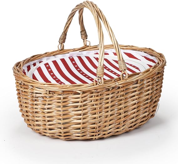 Wicker Picnic Basket 15"x11"x7" Insulated Liner Red White Stars