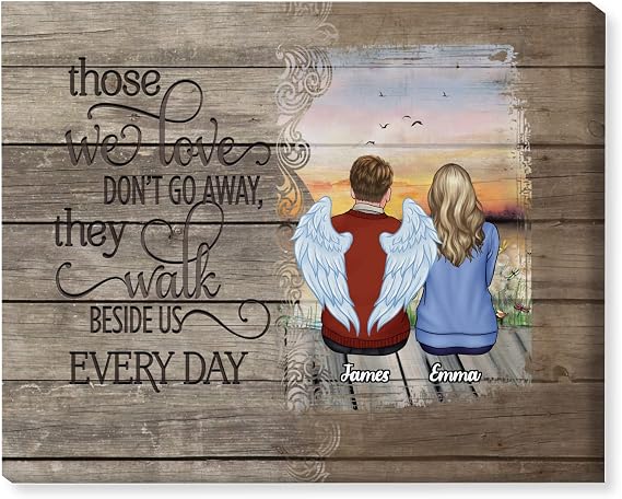 Gossby Personalized Memorial Canvas - Custom Angel Wings Loss Gift for Her | Sympathy Gift For Loss Of Loved One, Angel Wings Remembrance Art, Custom Name Photo Canvas, Bereavement Gift For Women