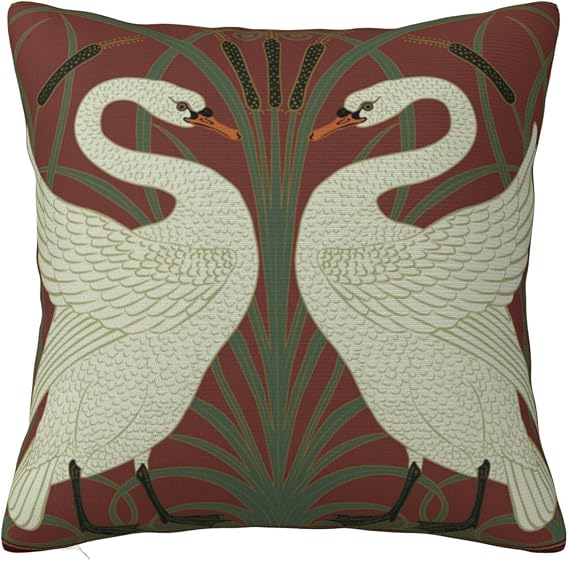Art Deco Swan Throw Pillow Cover Modern Warm Pillow Cases Square for Home Decor Bedroom Sofa Living Room Cushion Cover 18x18 Inch