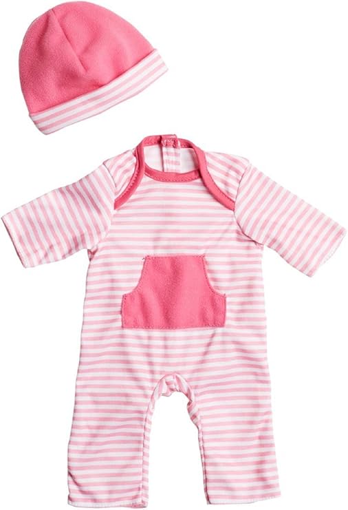 JC Toys | Berenguer Boutique | La Baby Doll Outfit | 2 Piece Hot Pink Striped Onesie|Washable| Ages 2+ | Fits Dolls 14"- 18"