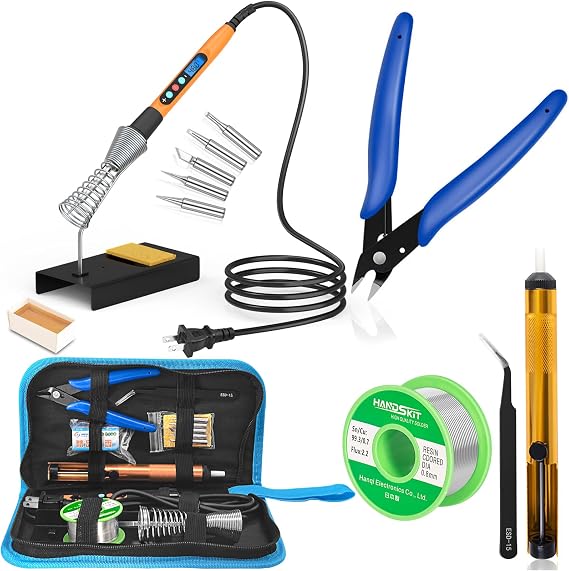 90W Soldering Iron Kit, LCD Adjustable Temperature 180-480C, 110V | 6 Soldering Tips, Desoldering Pump, Soldering Iron Stand with Sponge, Tweezers, Wire Cutter, Solder Wire for PCB Repair & DIY