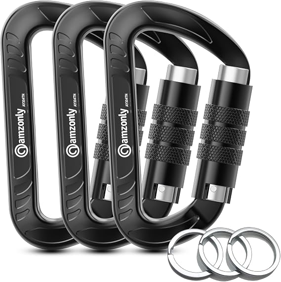Amzonly 3inch Auto Locking Carabiner Clips Heavy Duty, 12KN /2697lbs Lightweight keychain carabiners, Sturdy Twist Lock Caribeeners for Camping Hiking Hammock Swing Backpack, dog leash and Harness etc